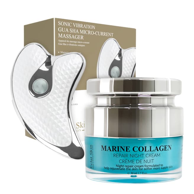 Eclat Skin London Sonic Vibration Guasha Micro-Current Massager+ Marine Collagen Night Cream 50ml