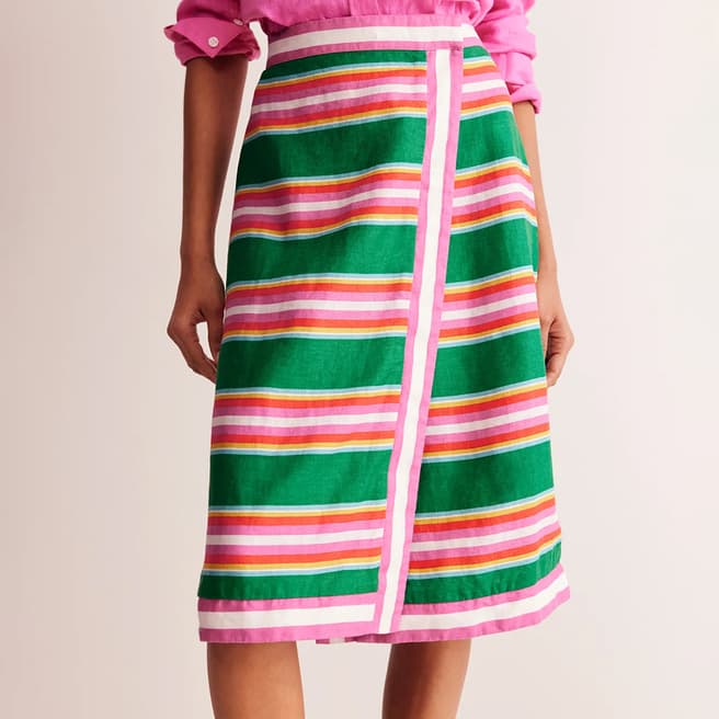 Boden Pink/Green Linen Wrap Skirt