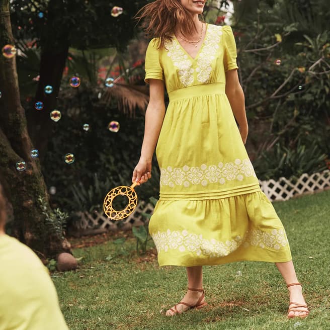 Boden Yellow Eve Linen Midi Dress