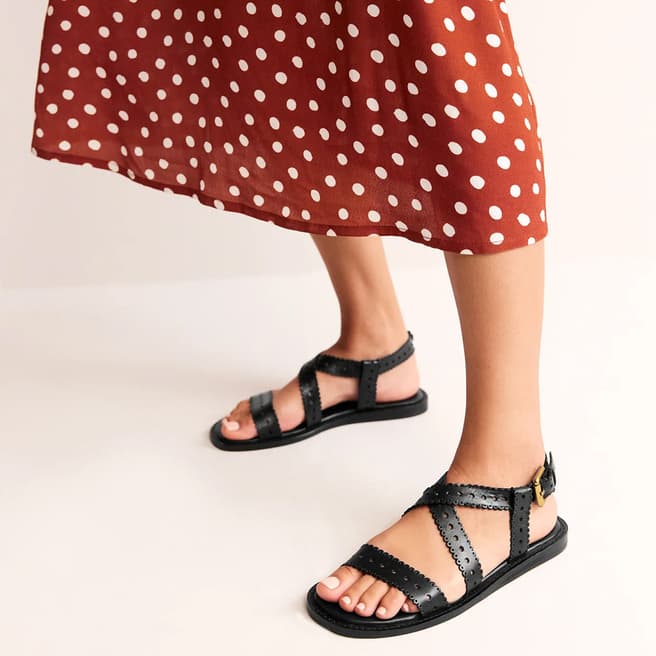 Boden Black Leather Flat Sandals