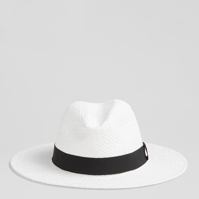 L K Bennett Cecilia White Raffia Trilby Hat