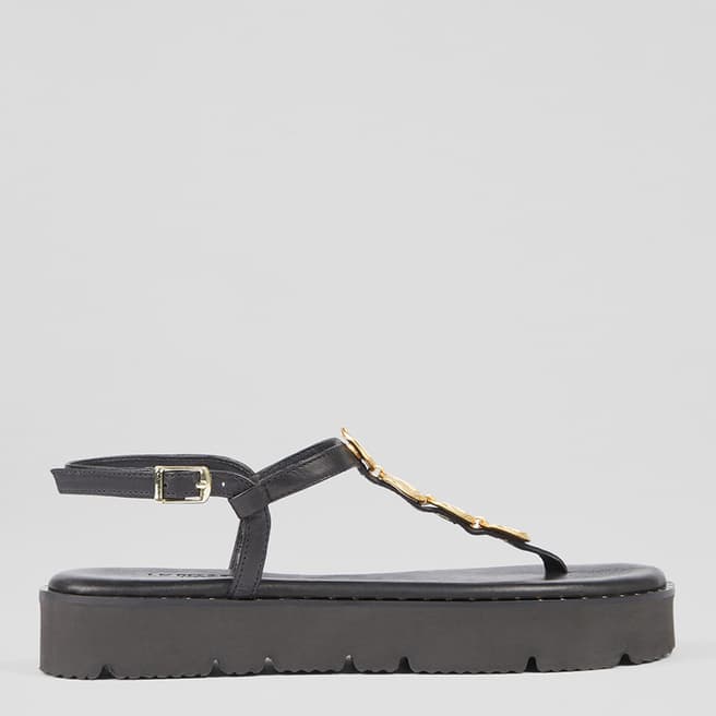 L K Bennett Black Leather Gaia Flat Sandals