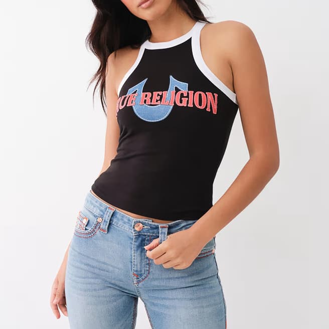 True Religion Black Branded Halter Cotton Top