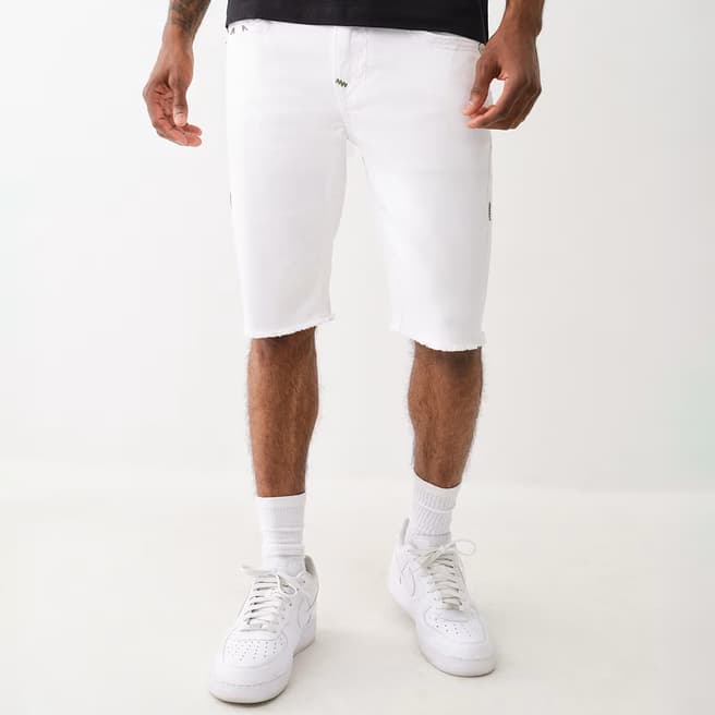 True Religion White Rocco Raw Hem Stretch Shorts