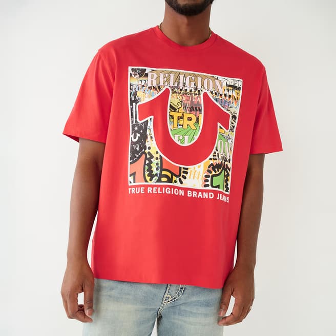 True Religion Red Layered Art Cotton T-Shirt