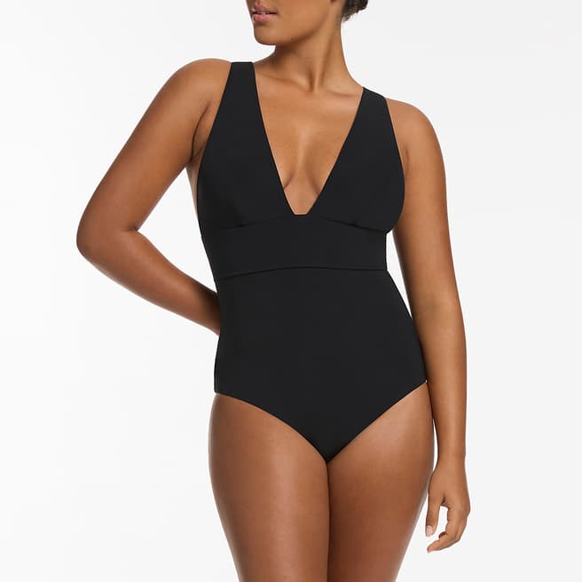 Jets Black Plunge Tie Back Swimsuit