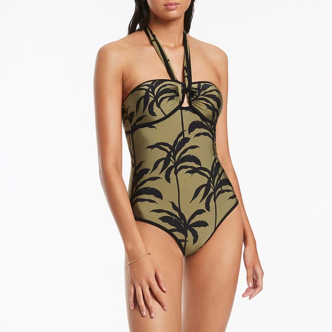 Jets Olive Palme Halter Tie Swimsuit