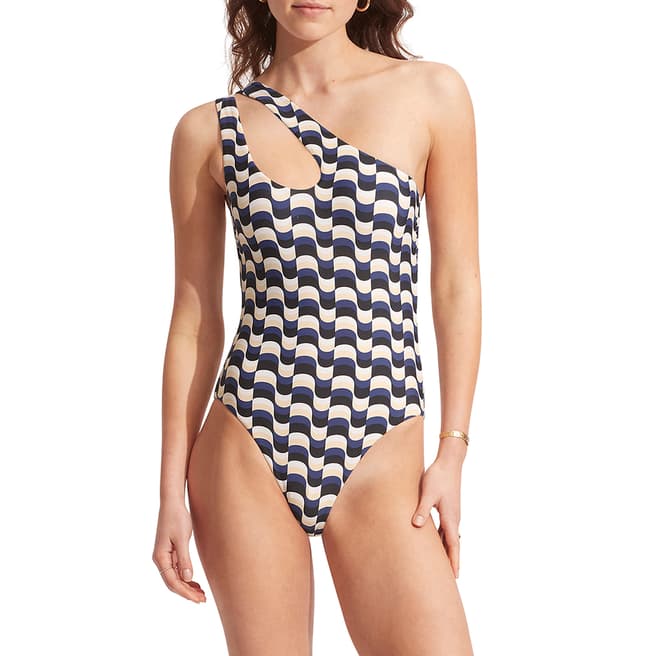 Seafolly Black One Shoulder Keyhole One Piece