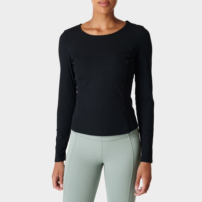 Sweaty Betty Black Super Soft Rib Yoga Long Sleeve Top