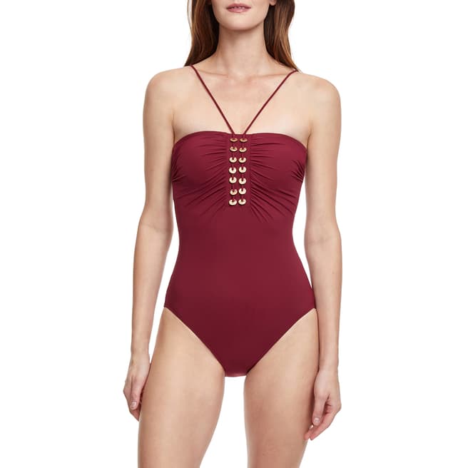 Gottex Red Golden Touch One Piece Round Neck