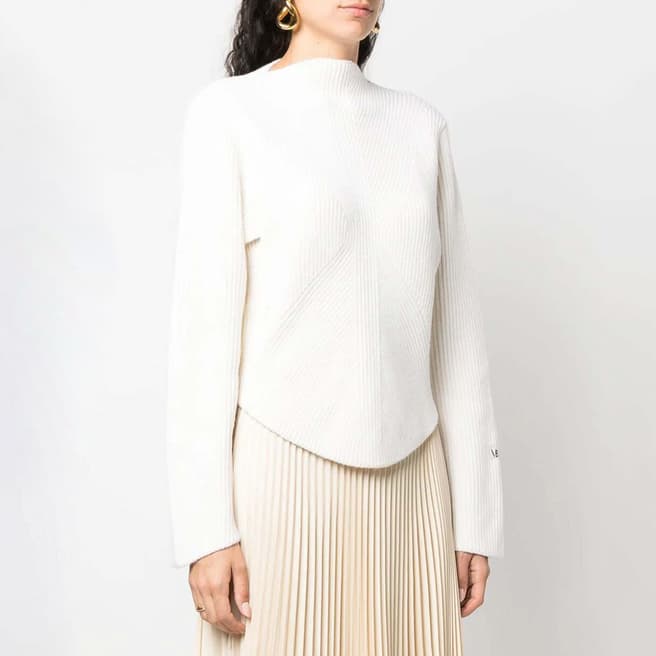 Victoria Beckham White Circle Ribbed Wool Blend Jumper