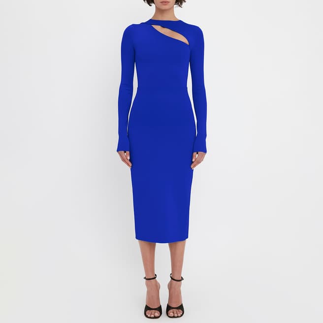 Victoria Beckham Blue VB Body Asymmetric Cut Out Top