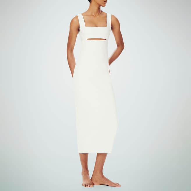 Victoria Beckham White VB Body Fitted Midi Dress