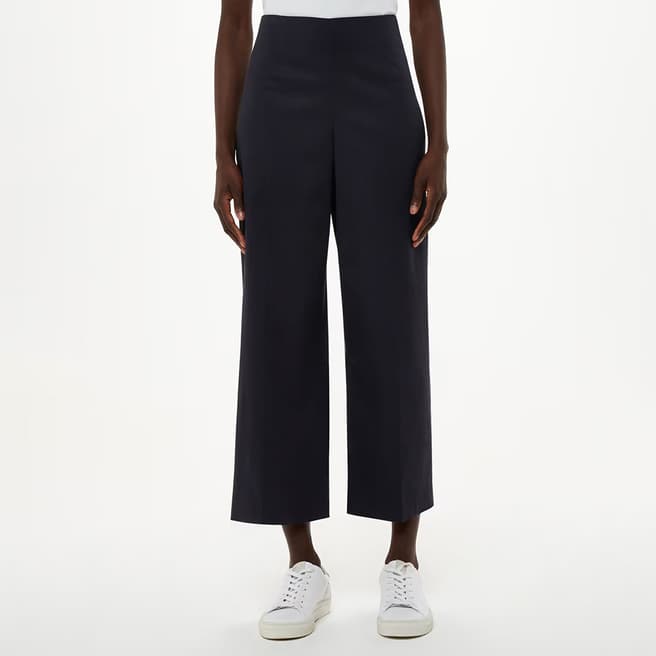 WHISTLES Navy Katie Cropped Cotton Blend Trousers