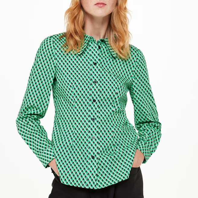 WHISTLES Green Crosshatch Cotton Slim Shirt