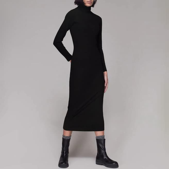 WHISTLES Black Ribbed Jersey Dress