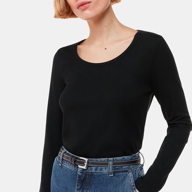 WHISTLES Black Ribbed Scoop Neck Top