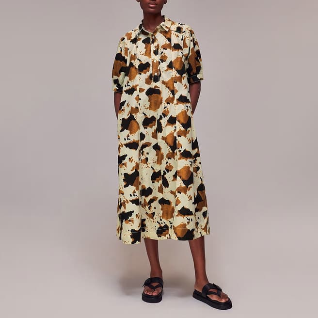 WHISTLES Brown Animal Print Cotton Shirt Dress