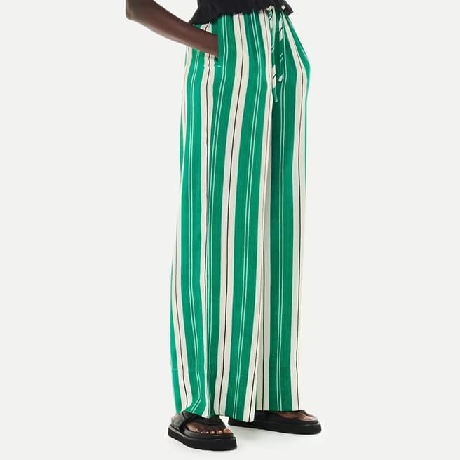 WHISTLES Green Bridget Wide Leg Stripe Trousers