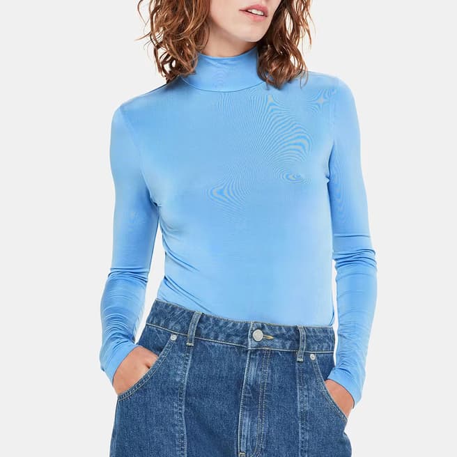 WHISTLES Blue Slinky High Neck Top