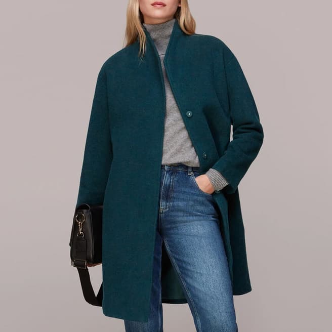 WHISTLES Teal Green Clara Belted Wool Blend Coat