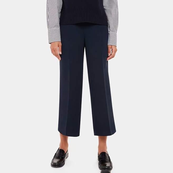 WHISTLES Navy Wide Leg Cropped Trousers