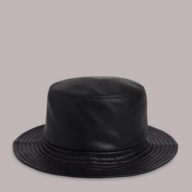 WHISTLES Black Leather Bucket Hat