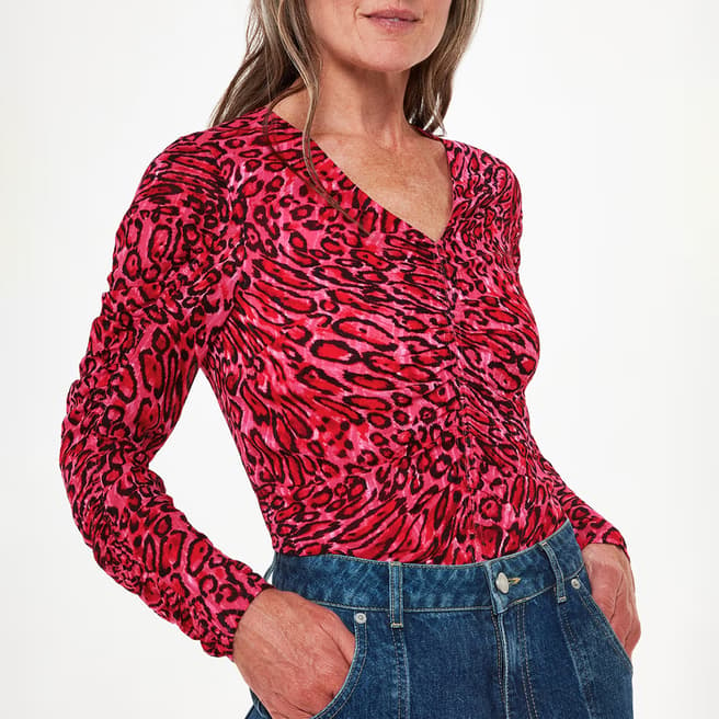 WHISTLES Pink Animal Print Gathered Top