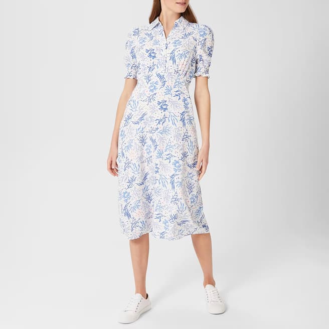 Hobbs London White/Blue Elora Midi Dress