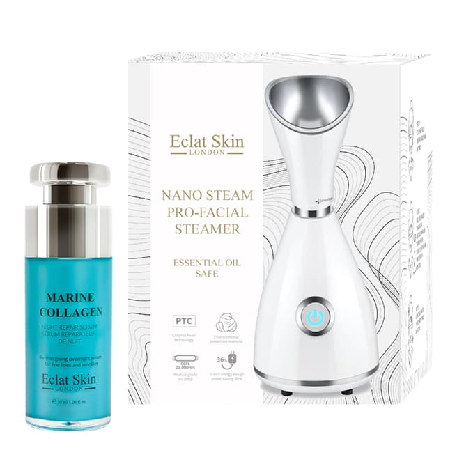 Eclat Skin London Facial Steamer+ Marine Collagen Night Repair Serum 30ml