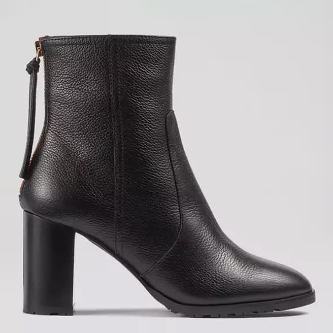 L K Bennett Black Nora Grainy Leather Heeled Ankle Boots