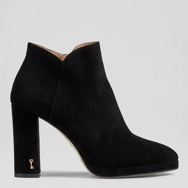 L K Bennett Black Sierra Suede Heeled Ankle Boots