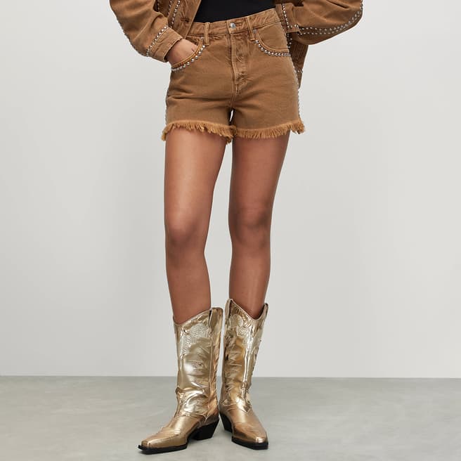 AllSaints Brown Heidi Studded Shorts