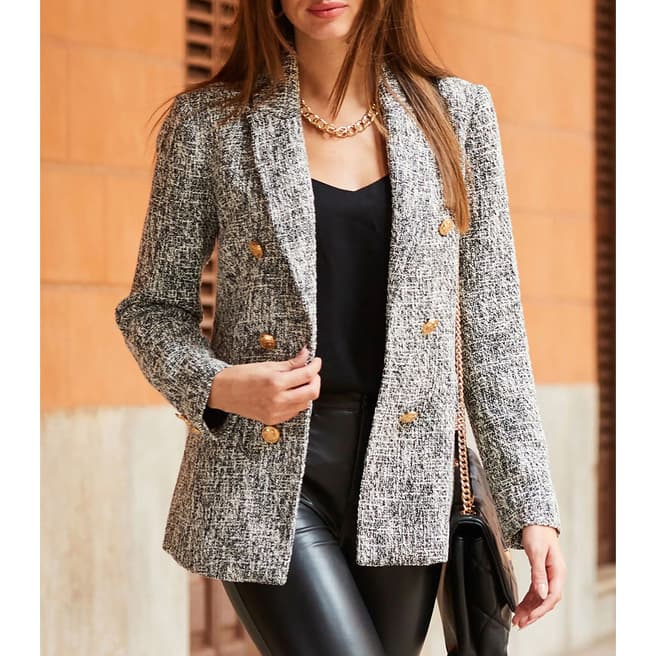 SOSANDAR Black Boucle Single Breasted Blazer 