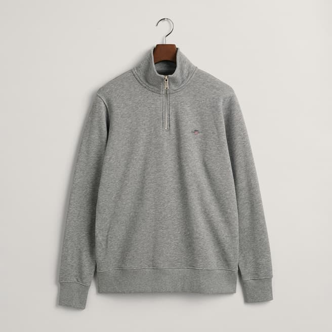 Gant Grey Embroidered Archive Shield Half Zip Sweatshirt