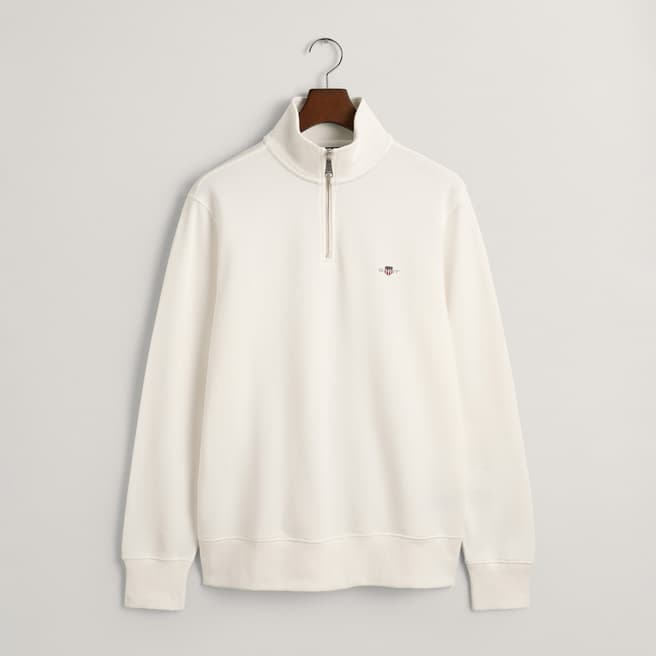 Gant Ecru Embroidered Archive Shield Half Zip Sweatshirt