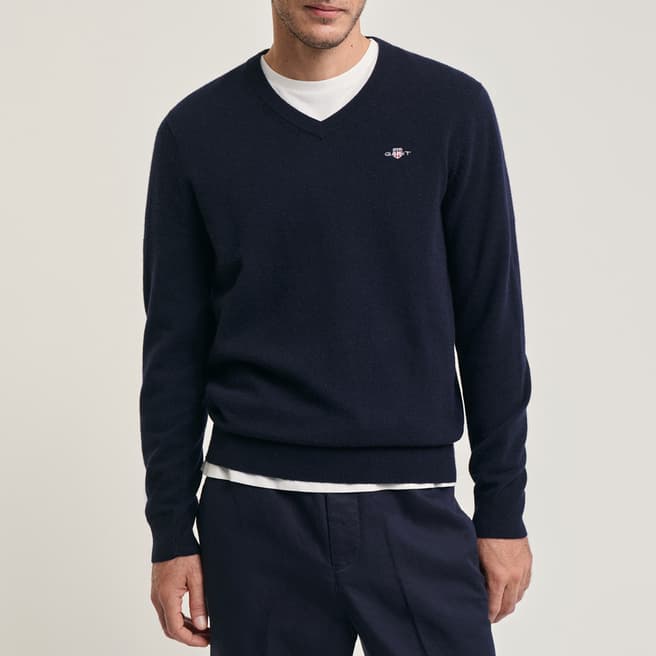 Gant Navy Extra Fine Lambswool V-Neck Jumper