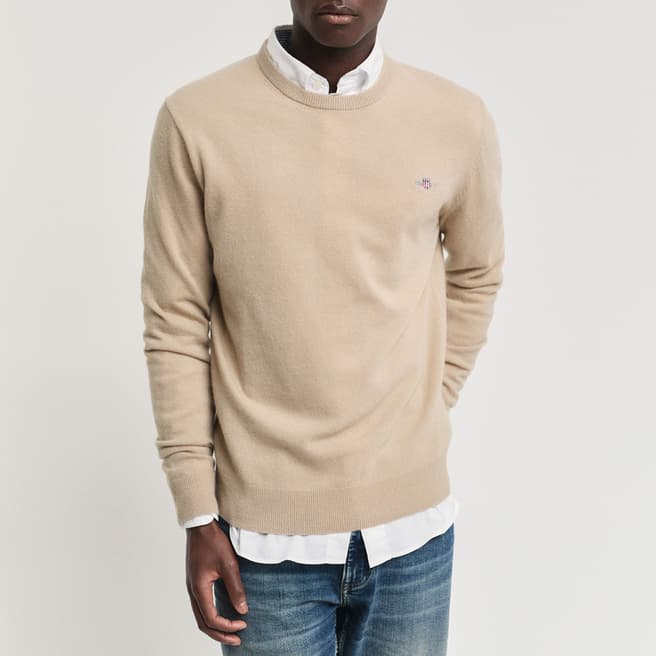 Gant Beige Extra Fine Lambswool Crew Neck Jumper