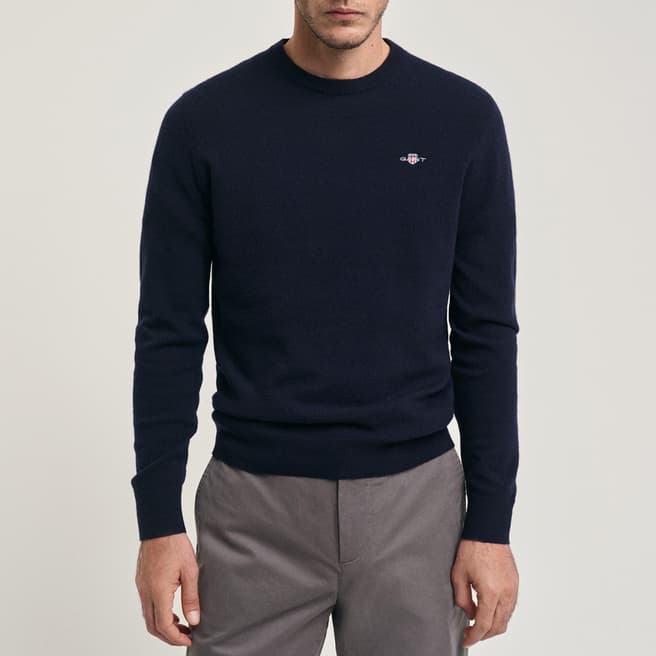 Gant Navy Extra Fine Lambswool Crew Neck Jumper