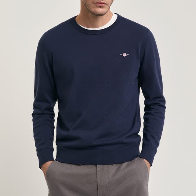 Gant Navy Crew-Neck Cotton Sweatshirt