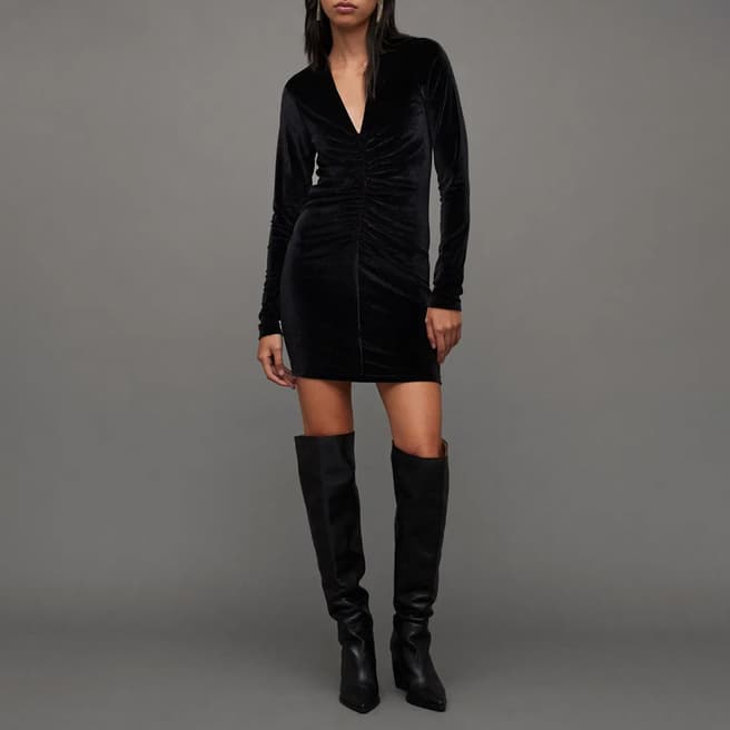 AllSaints Black Anya Velvet Dress