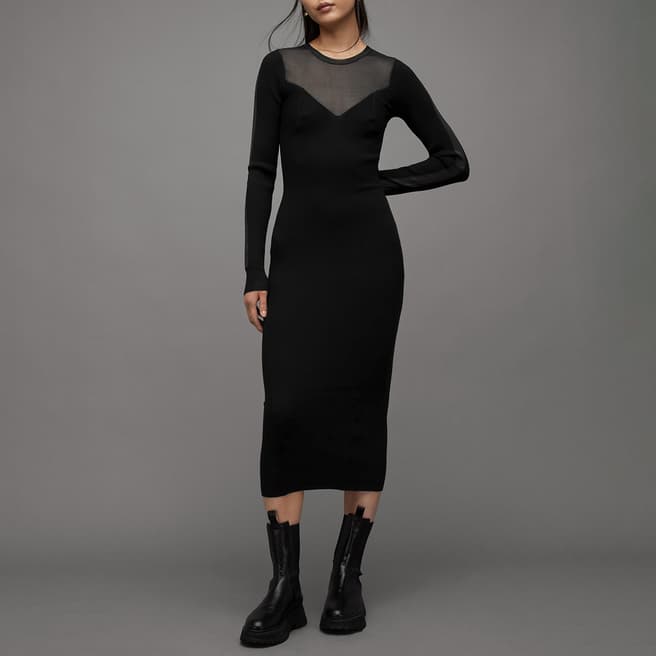 AllSaints Black Flete Mesh Dress