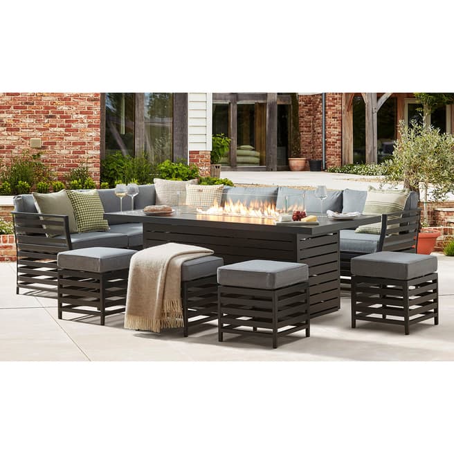 Moda Salone Corner Sofa Combo with Gas Fire Pit Dining Table and Footstools