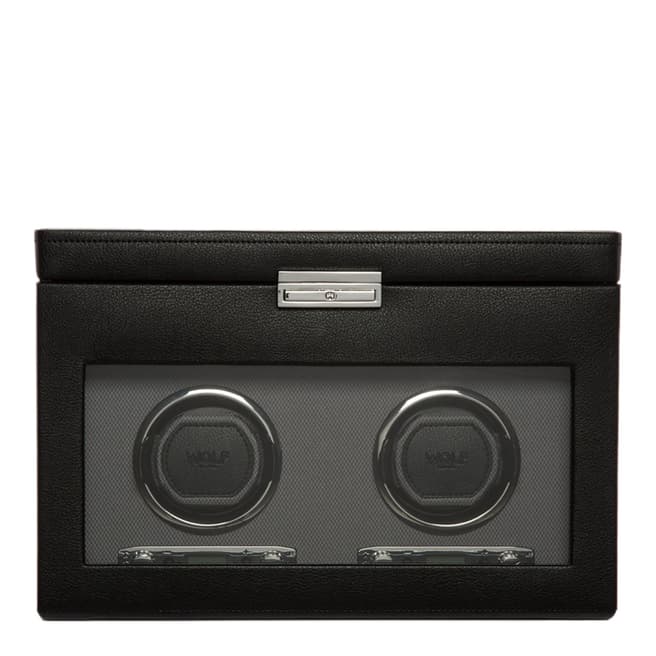 WOLF Black Viceroy Double Watch Winder with Storage