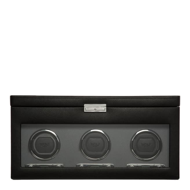 WOLF Black Viceroy Triple Watch Winder with Storage