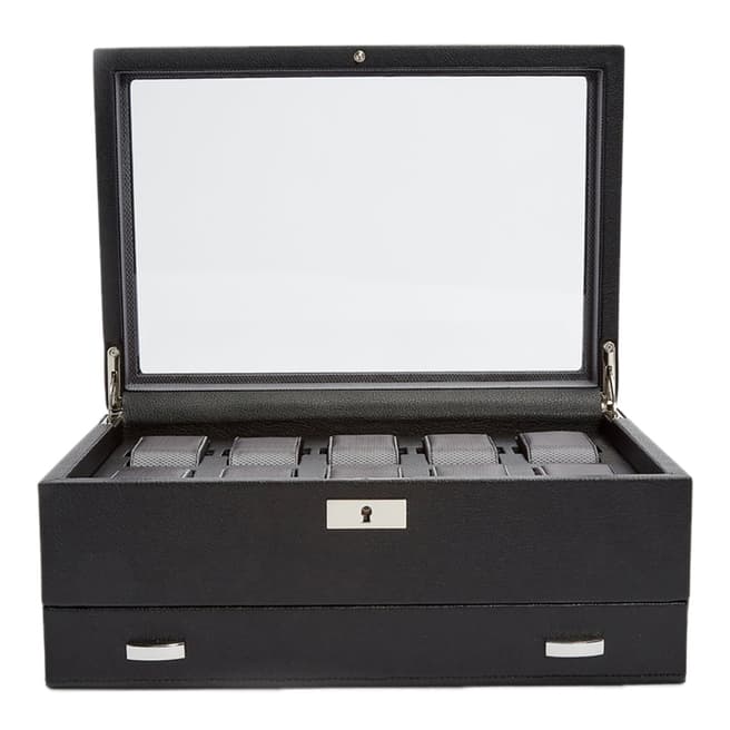 WOLF Black Viceroy 10 Piece Watch Box w/ Drawer