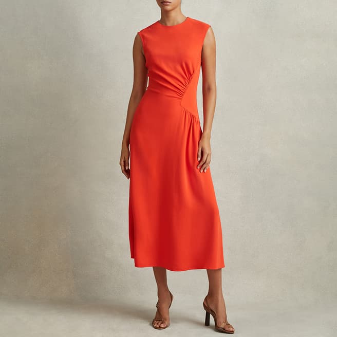 Reiss Orange Stacey Ruched Waist Midi Dress