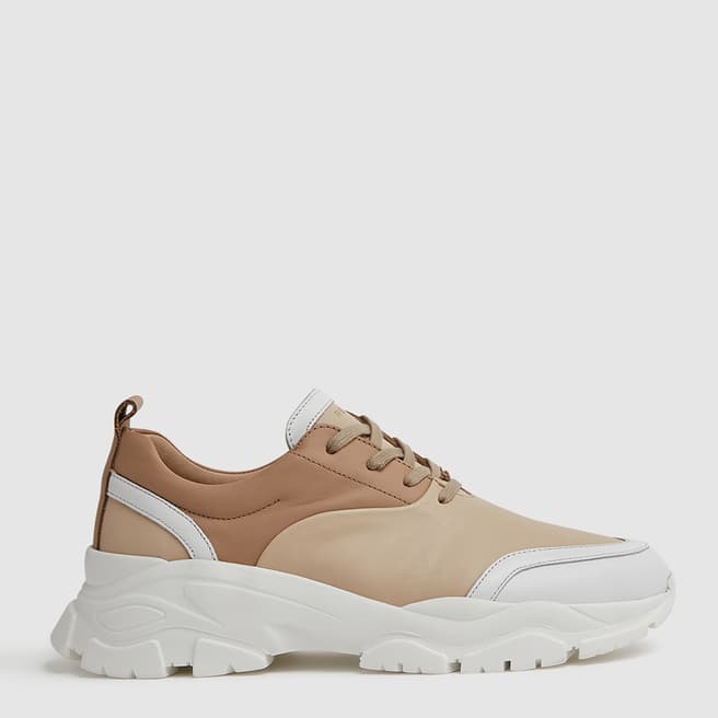 Reiss Tan Arden Lace Up Runner Trainers