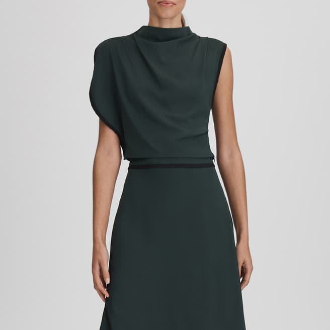 Reiss Green Sara Drape Detail Crop Top