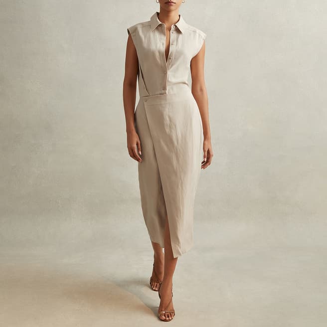 Reiss Nude Yasmin Linen Shirt Dress